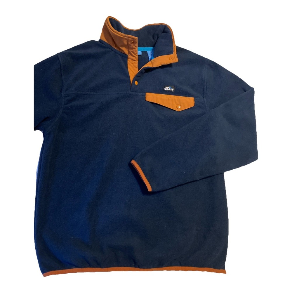 Coast Pawleys Snap Neck‎ Pullover Fleece Sweatshirt, Orange/Blue Mens Medium
